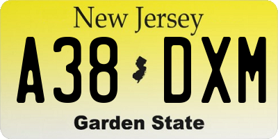 NJ license plate A38DXM