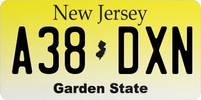 NJ license plate A38DXN