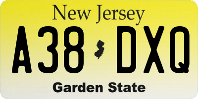 NJ license plate A38DXQ