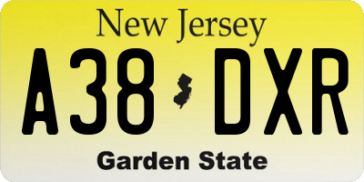 NJ license plate A38DXR