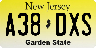 NJ license plate A38DXS