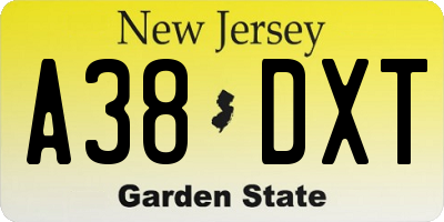 NJ license plate A38DXT