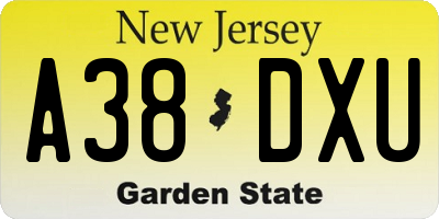 NJ license plate A38DXU