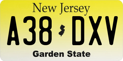 NJ license plate A38DXV