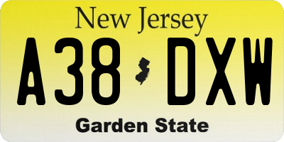 NJ license plate A38DXW