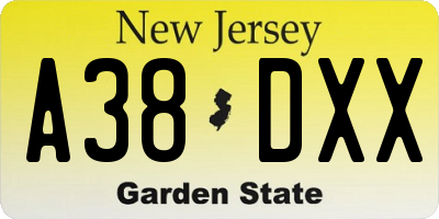 NJ license plate A38DXX