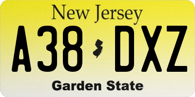 NJ license plate A38DXZ