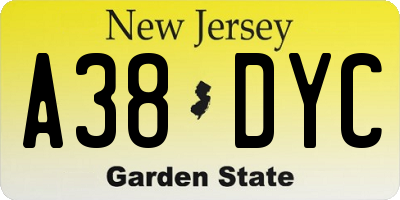 NJ license plate A38DYC