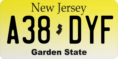 NJ license plate A38DYF