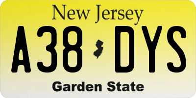 NJ license plate A38DYS