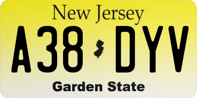 NJ license plate A38DYV