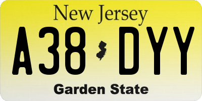 NJ license plate A38DYY