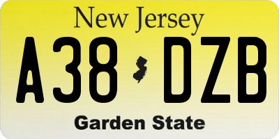 NJ license plate A38DZB