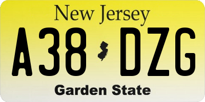 NJ license plate A38DZG
