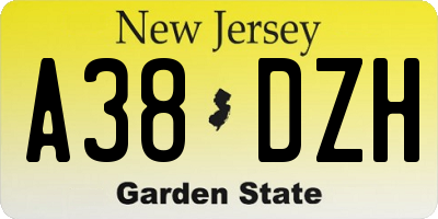 NJ license plate A38DZH