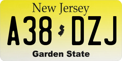 NJ license plate A38DZJ