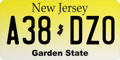 NJ license plate A38DZO