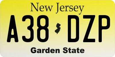 NJ license plate A38DZP