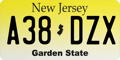 NJ license plate A38DZX
