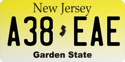 NJ license plate A38EAE