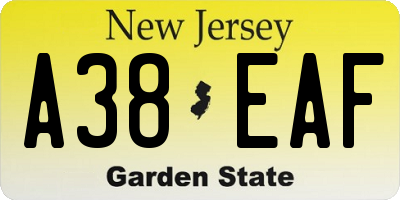 NJ license plate A38EAF