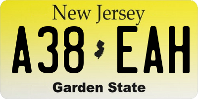 NJ license plate A38EAH