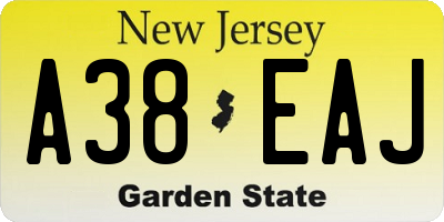 NJ license plate A38EAJ