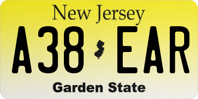 NJ license plate A38EAR