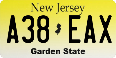 NJ license plate A38EAX