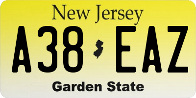 NJ license plate A38EAZ