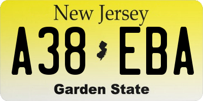 NJ license plate A38EBA
