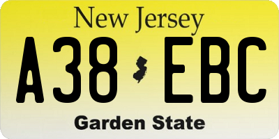 NJ license plate A38EBC