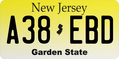 NJ license plate A38EBD