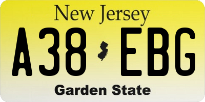 NJ license plate A38EBG