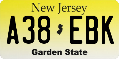 NJ license plate A38EBK