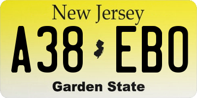 NJ license plate A38EBO