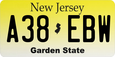 NJ license plate A38EBW