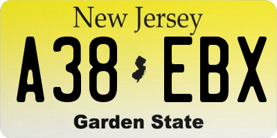 NJ license plate A38EBX