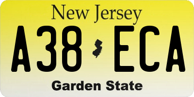 NJ license plate A38ECA