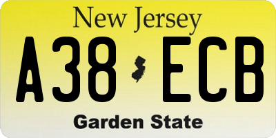 NJ license plate A38ECB