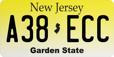 NJ license plate A38ECC