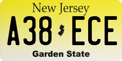 NJ license plate A38ECE
