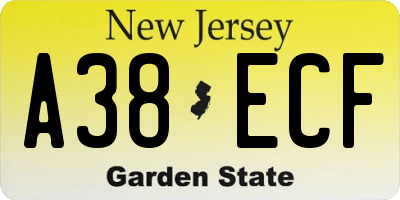 NJ license plate A38ECF