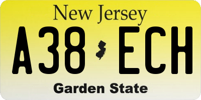 NJ license plate A38ECH