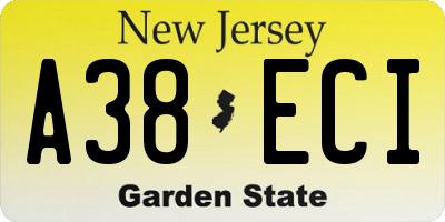 NJ license plate A38ECI