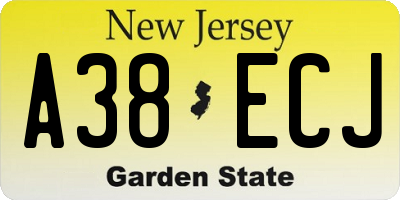 NJ license plate A38ECJ