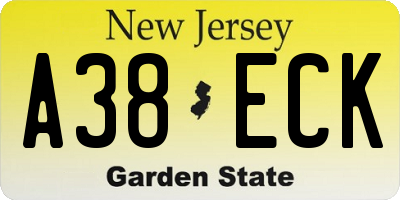 NJ license plate A38ECK