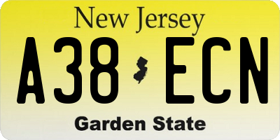 NJ license plate A38ECN