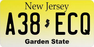 NJ license plate A38ECQ