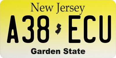 NJ license plate A38ECU
